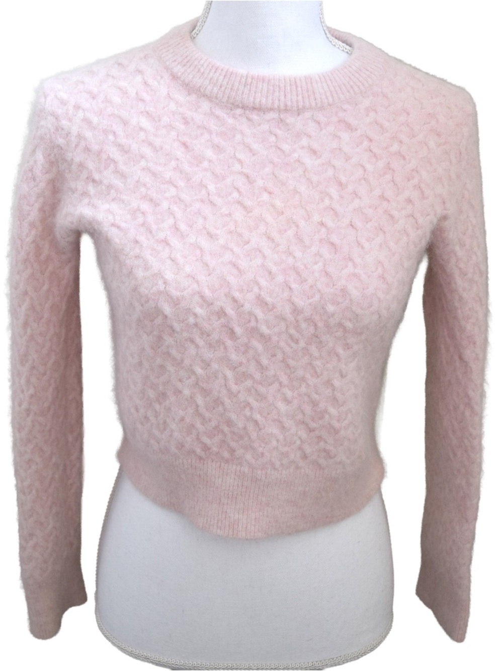 LULULEMON Alpaca Wool Blend Crosshatch Sweater Size Medium Blush Pink Cropped